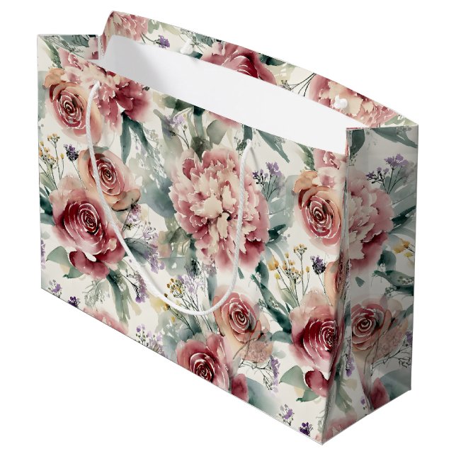 Överdimensionerat botaniskt tryck Rosa rosor peoni (Baksidan Vinklad)