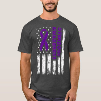 Overdose Awareness Flag Purple Ribbon Addiction Re T Shirt