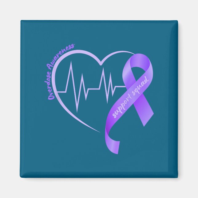 Overdose Awareness Month Purple Ribbon Heart Suprt Magnet (Framsidan)
