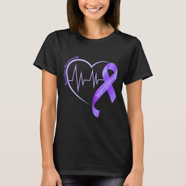 Overdose Awareness Month Purple Ribbon Heart Suprt T Shirt (Framsida)