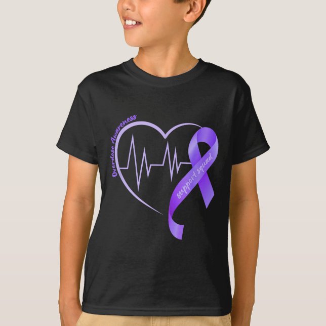 Overdose Awareness Month Purple Ribbon Heart Suprt T Shirt (Framsida)