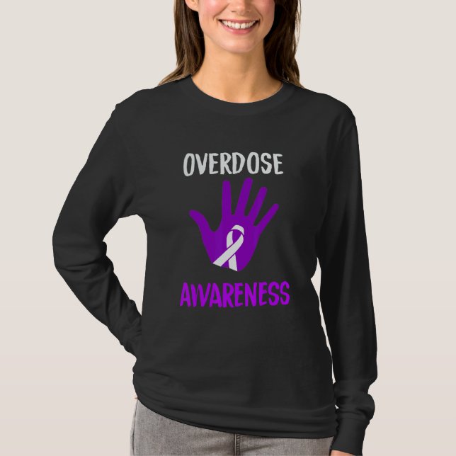 Overdose Awareness Purple Ribbon Drug Addiction Re T Shirt (Framsida)