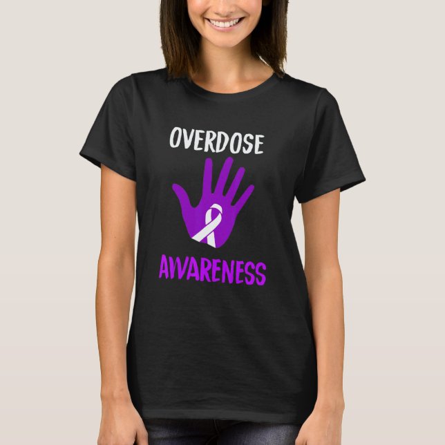 Overdose Awareness Purple Ribbon Drug Addiction Re T Shirt (Framsida)