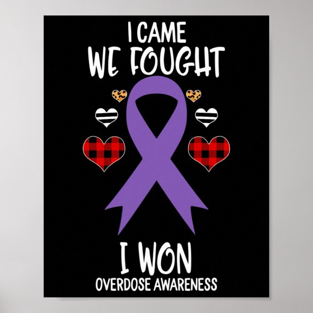 Overdose Awareness Ribbon I Came We Fought I Won C Poster (Framsidan)