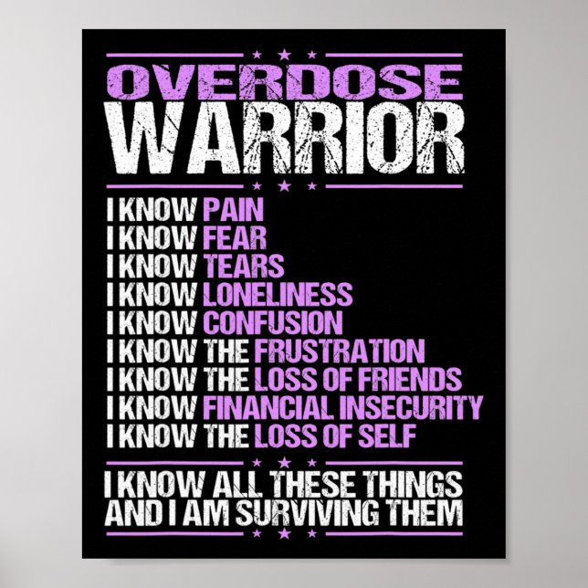 Överdosering Medvetenhet I Know Pain Survivor Lila Poster (Framsidan)