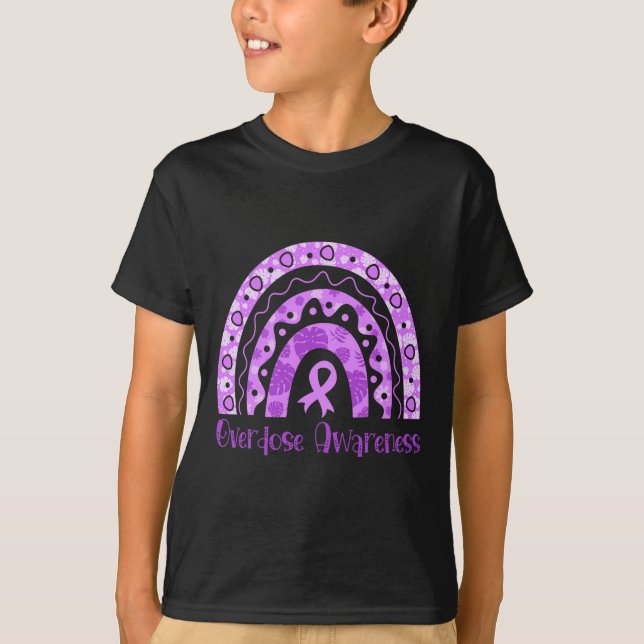 Överdosering Medvetenhet Regnbåge Lila Ribbon För  T Shirt (Framsida)