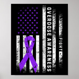 Överdosmedvetenhet Lila Band USA Flagga Drogmissbr Poster