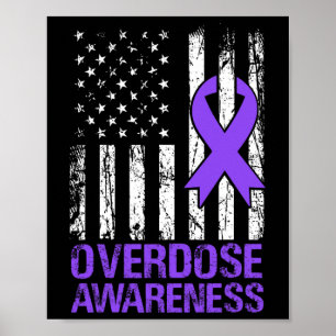 Överdosmedvetenhet Lila Band USA Flagga Drogmissbr Poster