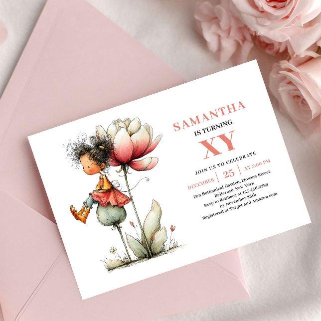 Överensstämmelse Änglatunge Födelsedags- inbjudan  (Harmony Fairy Girl Birthday Pink Blush invitation)