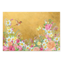 Överflöd Guld Blommig Kolibri