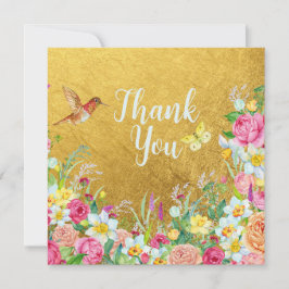 Överflöd Guld Blommig Kolibri Tack Kort