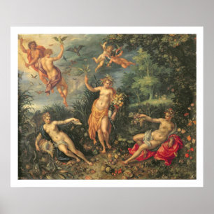 Överflöd och de fyra inslagen, c.1606 (olja på  poster