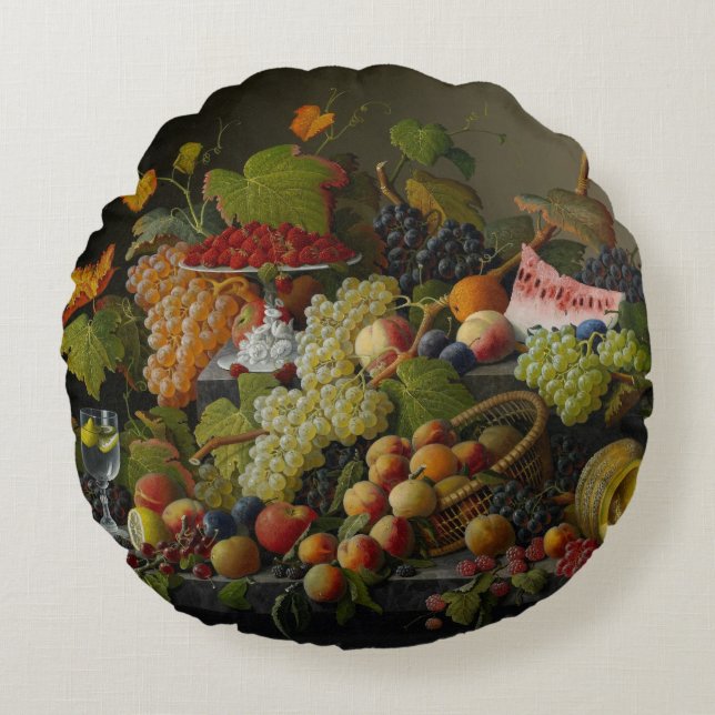 Överflödande frukt, 1858 (olja på kanfas) rund kudde (Framsidan)