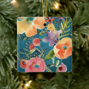 Överflödiga Blommigtar I Julgransprydnad Keramik