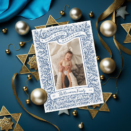 Överflödiga grenar Mörkblå Hanukkah Fotokort Julkort