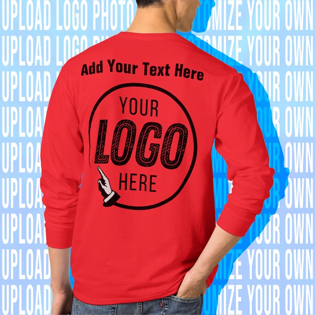 Överför Anpassningsbarna Logotyp för favoritfoto T Shirt (Zazzle Upload Your Favorite Photo Image Photography Business Corporate Logo Text Custom Red TeeShirt)
