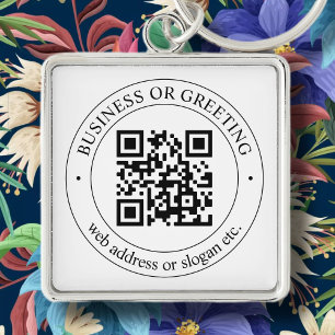 Överför din egen QR-kod och Anpassade-text Fyrkantig Silverfärgad Nyckelring
