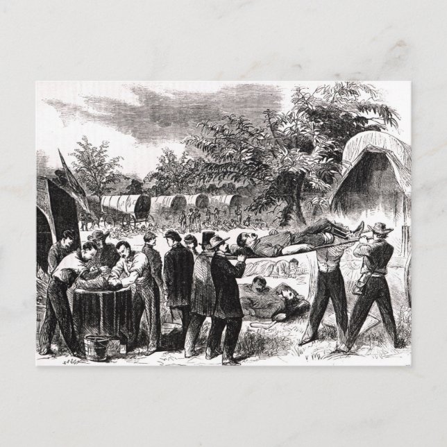 Överföring av sårade efter antietam vykort (Framsida)