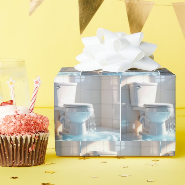 Överfyllnadsalternativ i en vit badrum presentpapper (Födelsedagsfest)