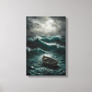Övergiven båt i Stormy Vatten Ocean Art Canvastryck