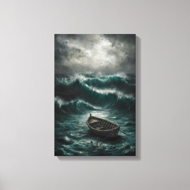 Övergiven båt i Stormy Vatten Ocean Art Canvastryck (Framsida)