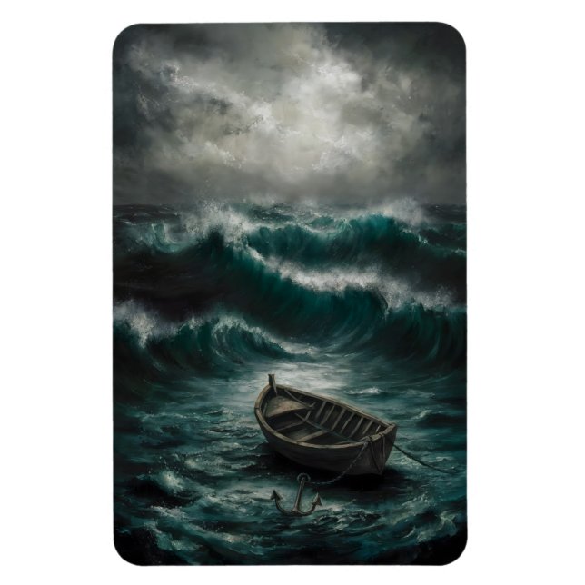 Övergiven båt i Stormy Vatten Ocean Art Magnet (Vertikal)