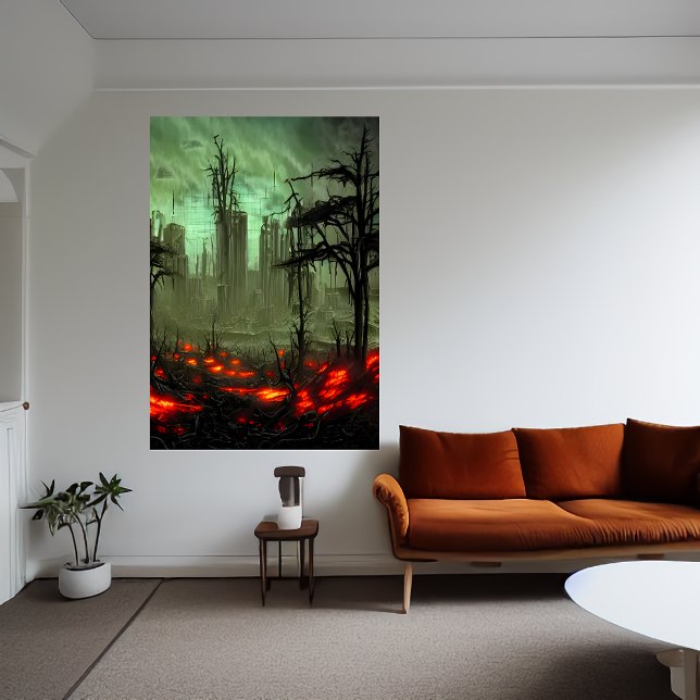 övergiven brinnande stad | AI Art Poster (Skapare uppladdad)