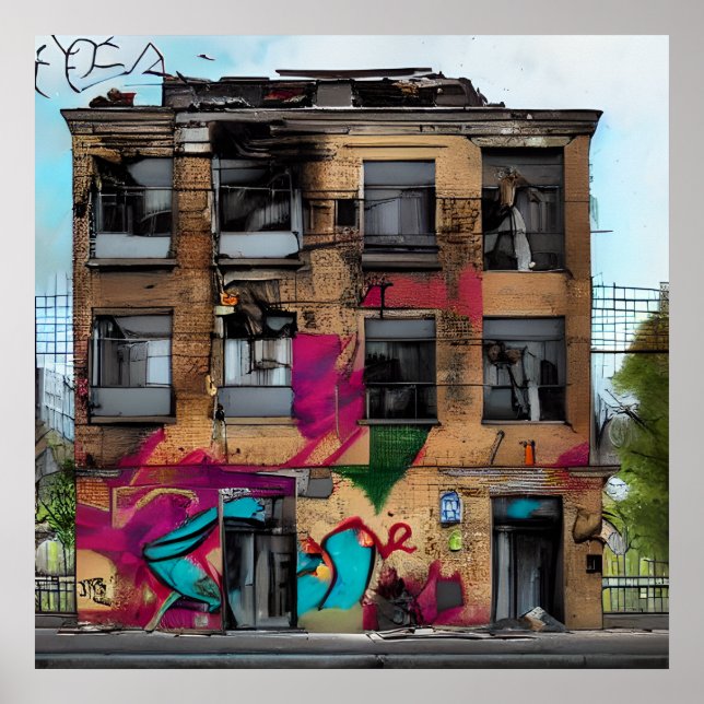 Övergiven byggnad Abstrakt AI Konst Poster (Framsidan)