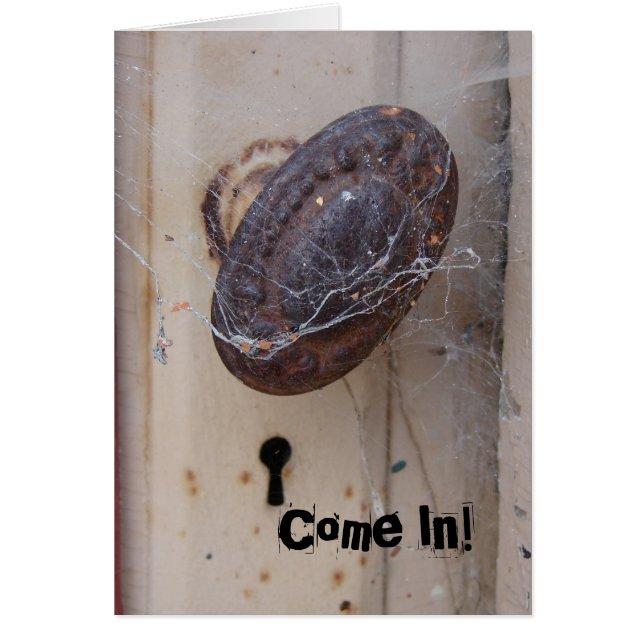 Övergiven dörr, Kom in! Inbjudan Hälsningskort (Framsidan)