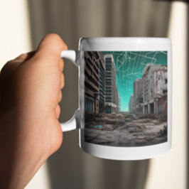 Övergiven dystopisk blågrön himmel kaffemugg