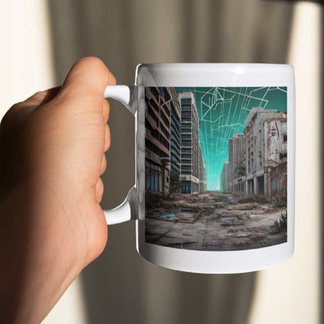 Övergiven dystopisk blågrön himmel kaffemugg (Skapare uppladdad)