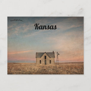 Övergiven hus på den vindpinade Kansas-prärie Vykort