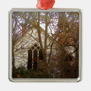 Övergiven kyrka julgransprydnad metall
