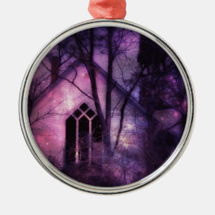 Övergiven kyrkans Lila Night Himlar Digital Art Julgransprydnad Metall