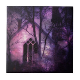 Övergiven kyrkans Lila Night Himlar Digital Art Kakelplatta
