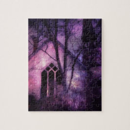 Övergiven kyrkans Lila Night Himlar Digital Art Pussel