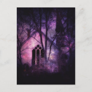 Övergiven kyrkans Lila Night Himlar Digital Art Vykort