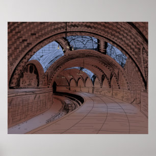 Övergiven NY City Hall tunnelbanestation illustrat Poster