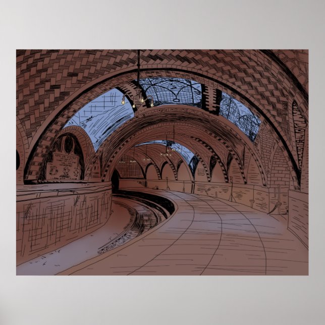 Övergiven NY City Hall tunnelbanestation illustrat Poster (Framsidan)