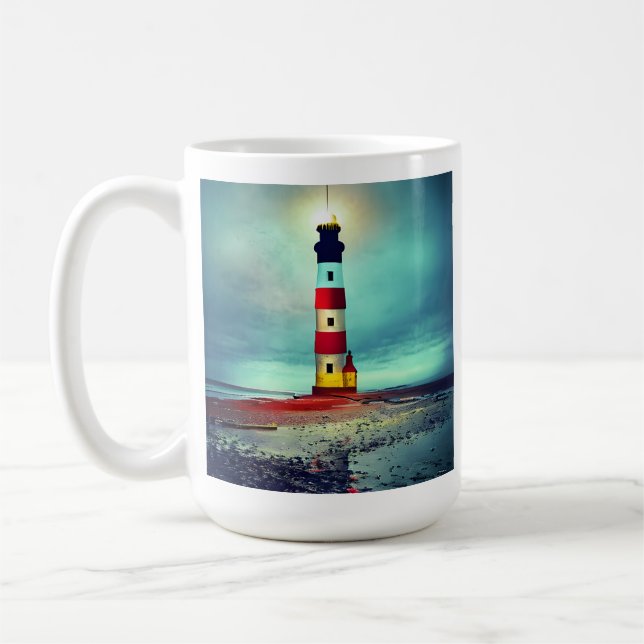 Övergiven strand förfallen Upplyst fyr Kaffemugg (Vänster)