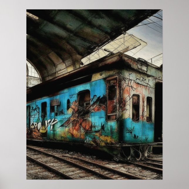 Övergiven tåg med graffiti urban street art poster (Framsidan)