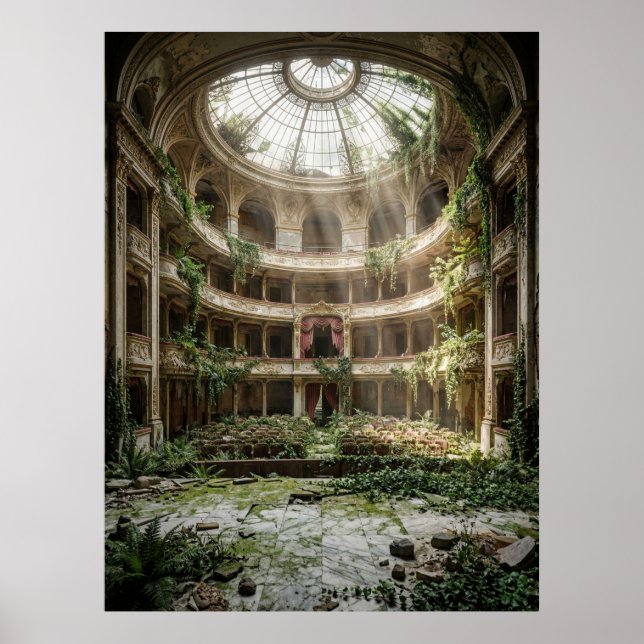Övergiven teater återerövrad av naturen poster (Framsidan)