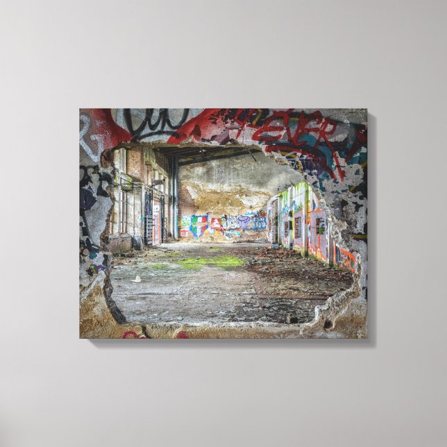 Övergivna Byggnad Hål i Wall Graffiti Art Canvastryck (Framsida)