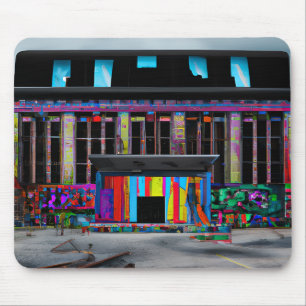 Övergivna färgstarka Byggande Ai Art Musmatta