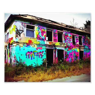 Övergivna hus med Colorful Graffiti Fototryck