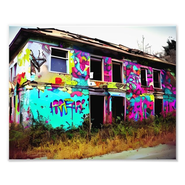 Övergivna hus med Colorful Graffiti Fototryck (Framsidan)