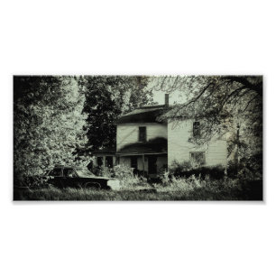 Övergivna hus och bil fototryck