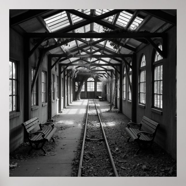 Övergivna Tåg Station - Tekkolkonst Poster (Framsidan)