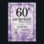 Övergripande 60:e födelsedagsinbjudan till Lila Gl Inbjudningar<br><div class="desc">Överraskad 60:e födelsedagsinbjudan med Lila String Ljus med Lila Glitter-bakgrund. Lila Birthday. Vuxen födelsedag. Manar eller Women Bday Inbjudan. 13:e 15:e 16:e 18:e 20:e 30:e 40:e 60:e 70:e 80:e 90:e 100:e, oavsett ålder. Om du vill göra ytterligare anpassningar klickar du på knappen Anpassa och användor verktygen som är utformat för...</div>