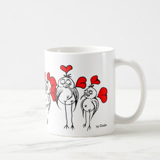Overkliga fåglar och röda hjärtor kaffemugg